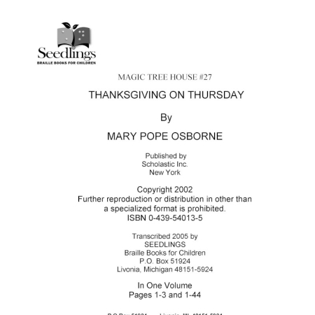 Cover image for Magic Tree House #27 Thanksgiving on Thursday by Mary Pope Osborne