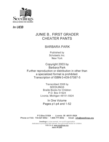 Cover Image of Junie B., First Grader Cheater Pants by Barbara Park