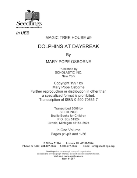 Cover Image of Magic Tree House #9 Dolphins at Daybreak by Mary Pope Osborne