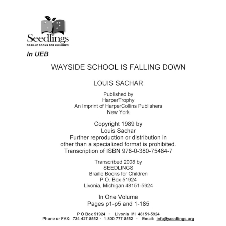 Cover image of Wayside School is Falling Down by Louis Sachar