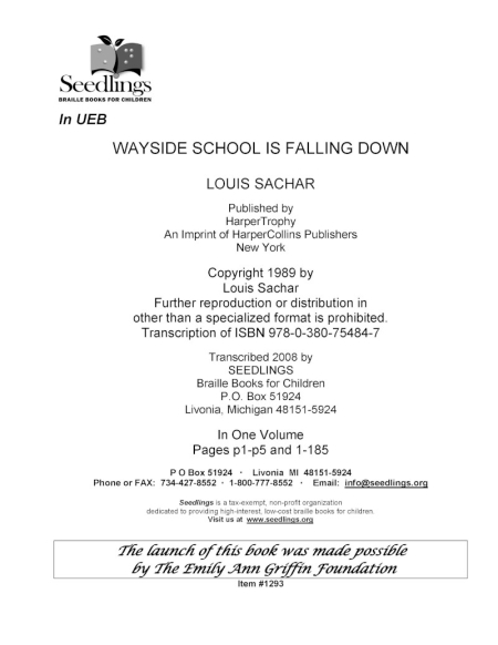 Cover image of Wayside School is Falling Down by Louis Sachar