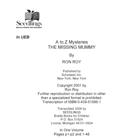 Cover Image of A to Z Mysteries The Missing Mummy by Ron Roy