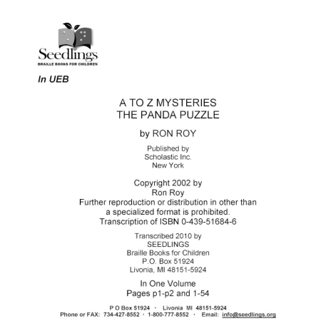 Cover Image of A to Z Mysteries The Panda Puzzle by Ron Roy