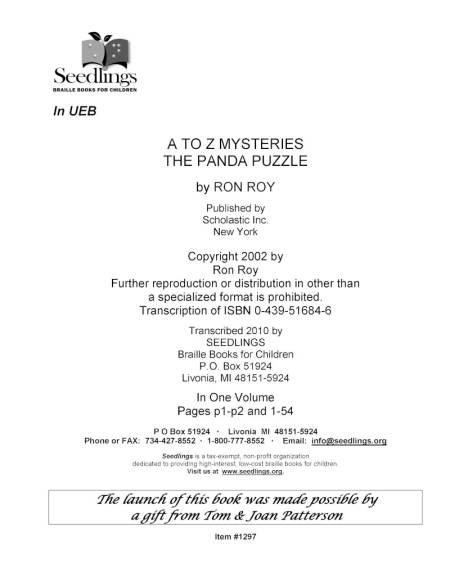 Cover Image of A to Z Mysteries The Panda Puzzle by Ron Roy