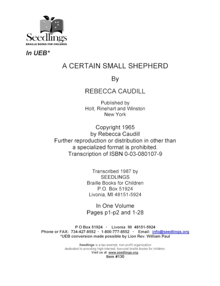 Cover of A Certain Small Shepherd by Rebecca Caudill