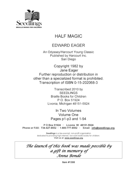 Cover image for Half Magic by Edward Eager