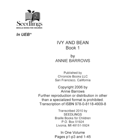 Cover image of Ivy and Bean Book 1 by Annie Barrows