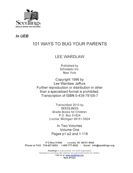 Cover image of 101 Ways to Bug Your Parents by Lee Wardlaw
