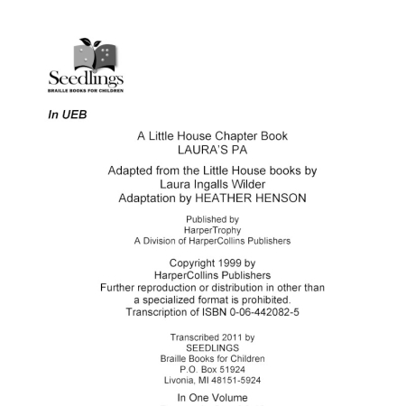 Cover Image of A Little House Chapter Book Laura's PA Adapted from Little House books by Laura Ingalls Wilder Adaptation by Heather Henson