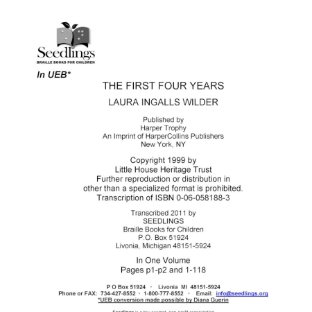 Cover image of The First Four Years by Laura Ingalls Wilder