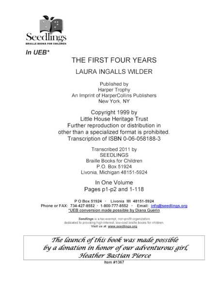 Cover image of The First Four Years by Laura Ingalls Wilder