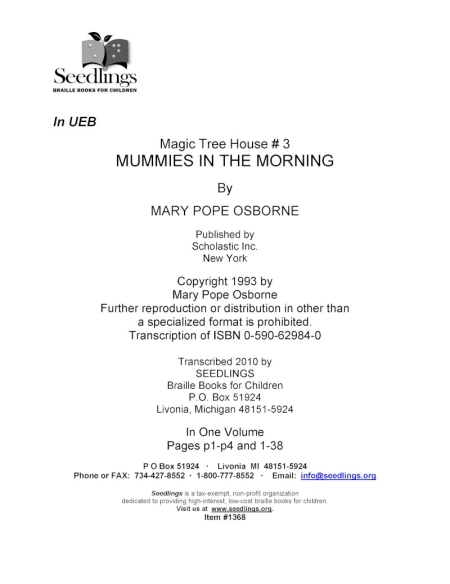 Cover image of Magic Treehouse #3 Mummies in the Morning by Mary Pope Osborne