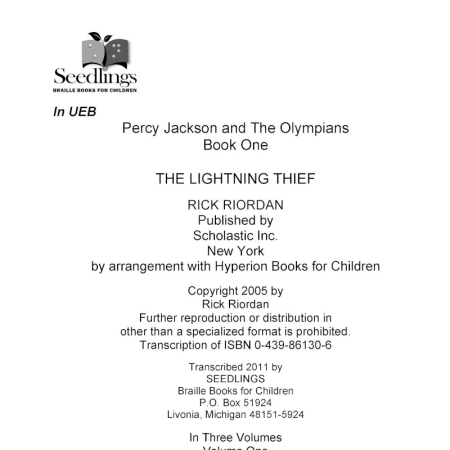 Cover image of Percy Jackson and the Olympians Book one The Lightning Thief by Rick Riordan