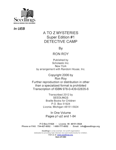 Cover image of A to Z Mysteries Super Edition #1 Detective Camp by Ron Roy
