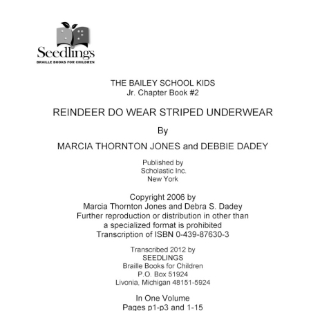 Cover image for The Bailey School Kids Jr Chapter Book #2 Reindeer Do Wear Striped Underwear By Marcia Thornton Jones and Debbie Dadey