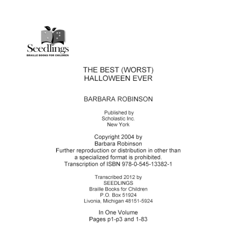 Cover image for The Best Worst Halloween Ever by Barbara Robinson