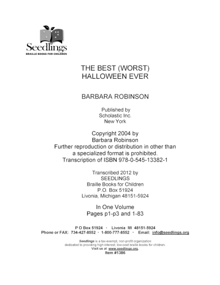 Cover image for The Best Worst Halloween Ever by Barbara Robinson