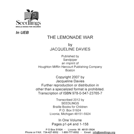 Cover image of the Lemonade War by Jacqueline Davies