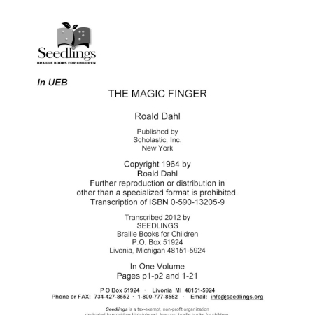 Cover image of The Magc Finger by Roald Dahl