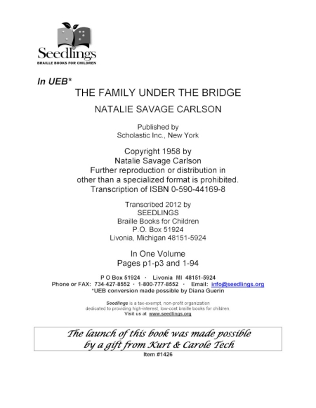 Cover Image of The Family Under the Bridge by Natalie Savage Carlson