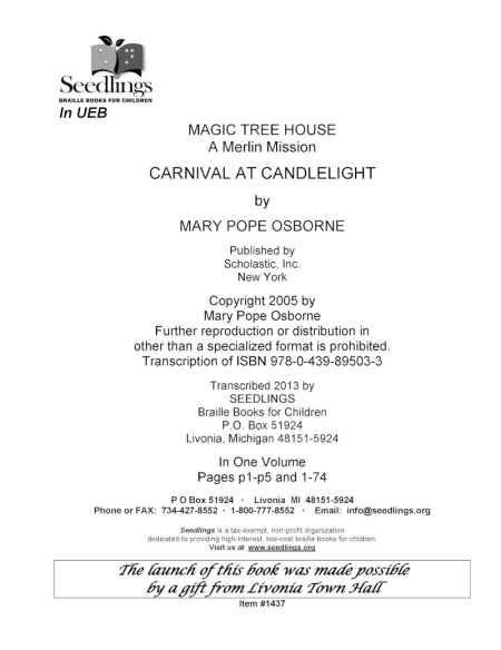Cover image of Magic Treehouse A Merlin Mission Carnival at Candlelight by Mary Pope Osborne
