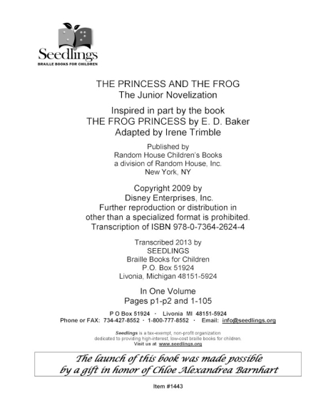 Cover image for The Princess and the Frog the Junior Novelization inspired in part by The Frog Princess by E D Baker