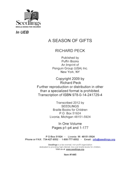 cover image of A Season of Gifts by Richard Peck