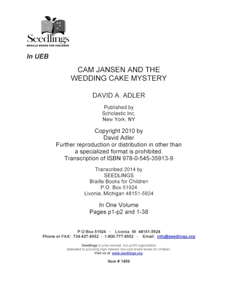 Cover image of Cam Jansen and the Wedding Cake Mystery