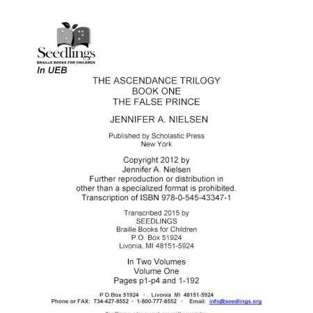cover image of the Ascendance Trilogy Book One The False Prince by Jennifer A. Nielsen