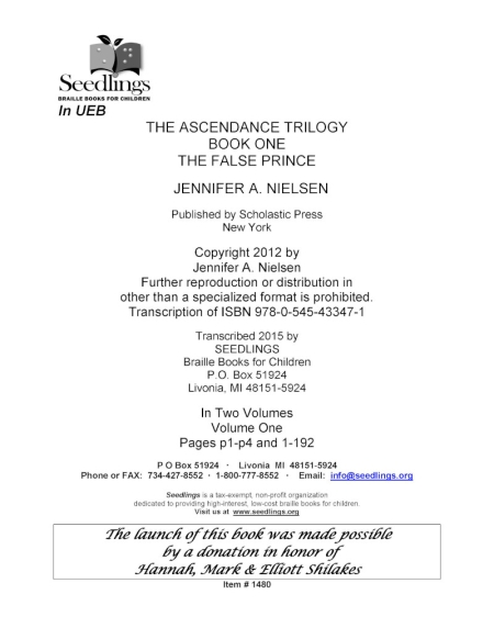 cover image of the Ascendance Trilogy Book One The False Prince by Jennifer A. Nielsen