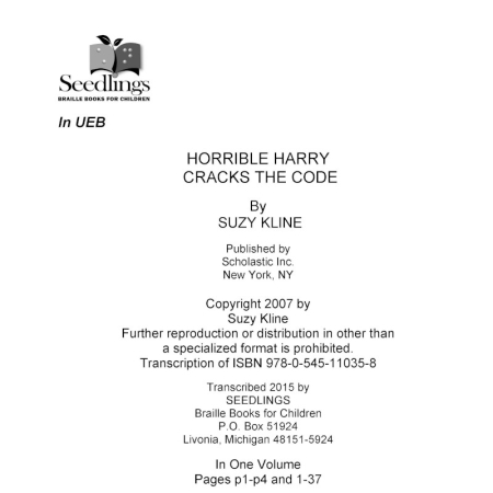 cover of Horrible Harry Cracks the Code by Suzy Kline