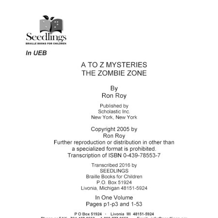 cover image of A to Z Mysteries the Zombie Zone by Ron Roy