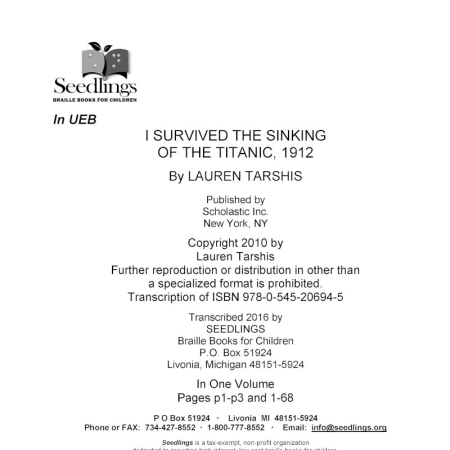 cover image of I Survived the Sinking of the Titanic, 1912 by Lauren Tarshis