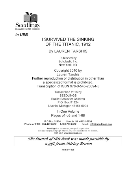 cover image of I Survived the Sinking of the Titanic, 1912 by Lauren Tarshis