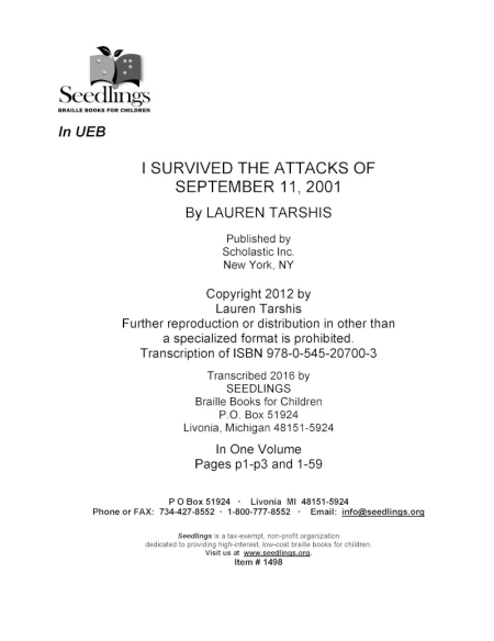 Cover image of I Survived the Attacks of September 11, 2001 by Lauren Tarshis