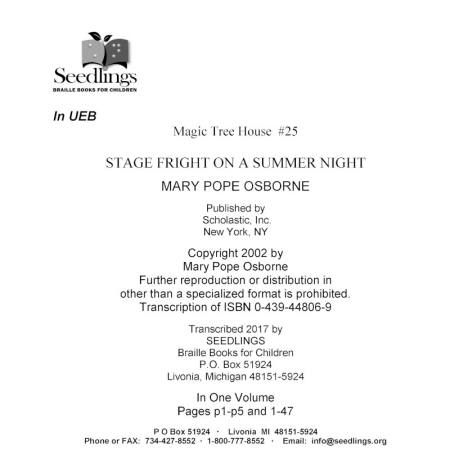 Cover of Magic Tree House #25 Stage Fright on A Summer Night by Mary Pope Osborne
