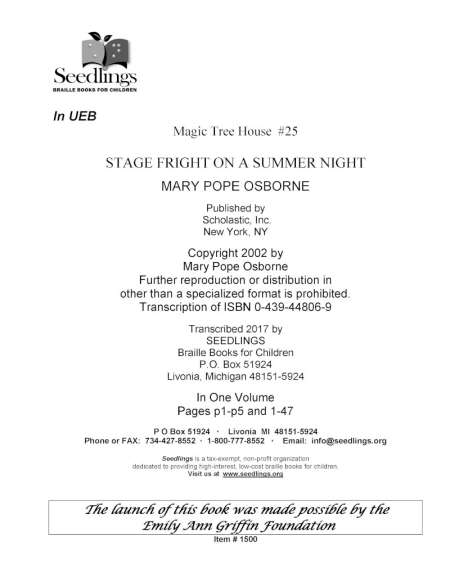 Cover of Magic Tree House #25 Stage Fright on A Summer Night by Mary Pope Osborne