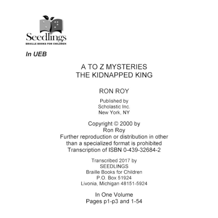 Cover image of A to Z Mysteries the Kidnapped King by Ron Roy