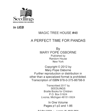Magic Tree House #48 A Perfect Time For Pandas by Mary Pope Osborne