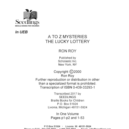 Cover image of A to Z Mysteries The Lucky Lottery by Ron Roy