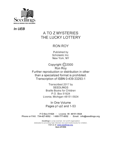 Cover image of A to Z Mysteries The Lucky Lottery by Ron Roy