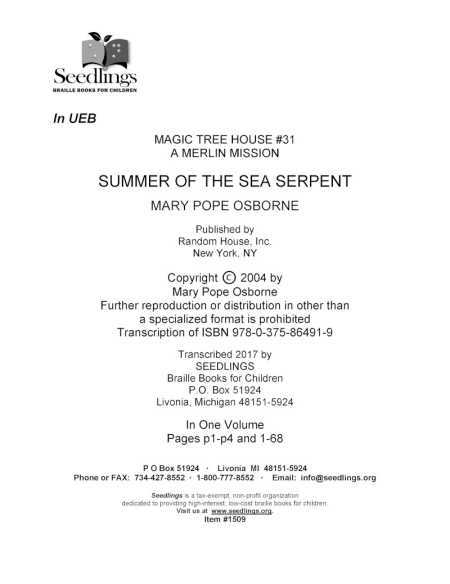 Cover image of Magic Tree House #31 A Merlin Mission Summer of the Sea Serpent by mary Pope Osborne