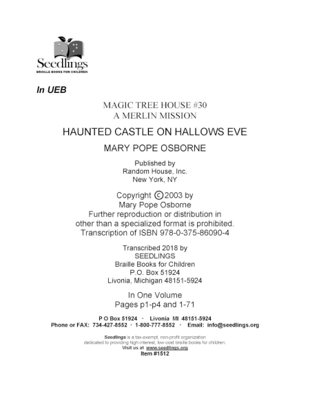 cover of Magic Tree House #30 A merlin mission Haunted Castle on Hallows Eve by mary pope osborne