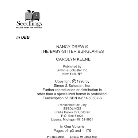 Cover image of Nancy Drew The baby-sitter burglaries by carolyn keene