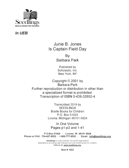 Junie B. Jones is Captain Field Day by Barbara Park