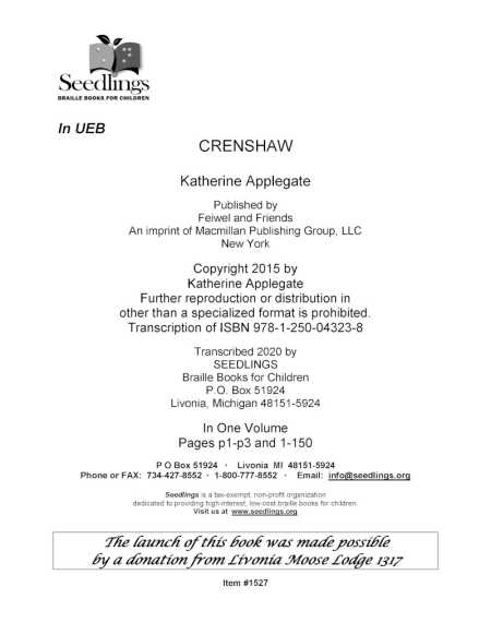 cover image of Crenshaw by Katherine Applegate