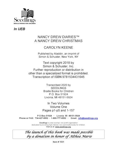 Cover image for Nancy Drew Diaries A Nancy Drew Christmas by Carolyn Keene