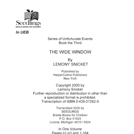 Cover image for Series of Unfortunate Events Book the Third The Wide Window by Lemony Snicket