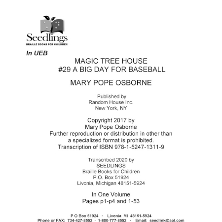 Cover image for Magic Tree House #29 A Big Day for Baseball by Mary Pope Osborne