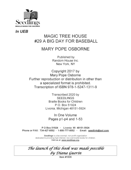 Cover image for Magic Tree House #29 A Big Day for Baseball by Mary Pope Osborne